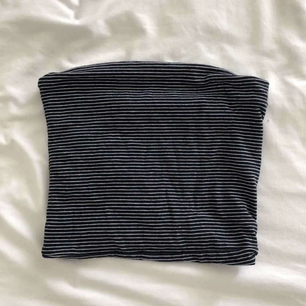 Navy blue & white striped tube top